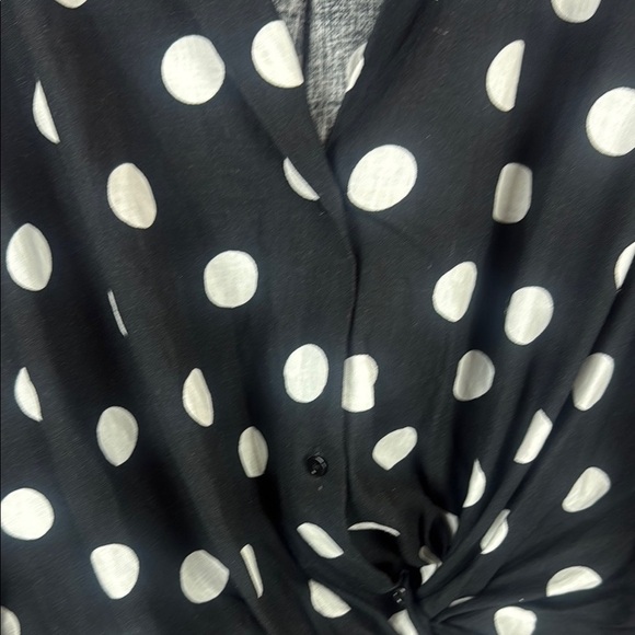 Zara Linen Blend Polka Black and White Wrap Blouse with Long Sleeves Size Large - Picture 9 of 11
